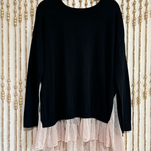 Logo Black Cashmere Blend Pink Swiss Dot Coquette Feminine Long Sleeve Sweater - Picture 4 of 5